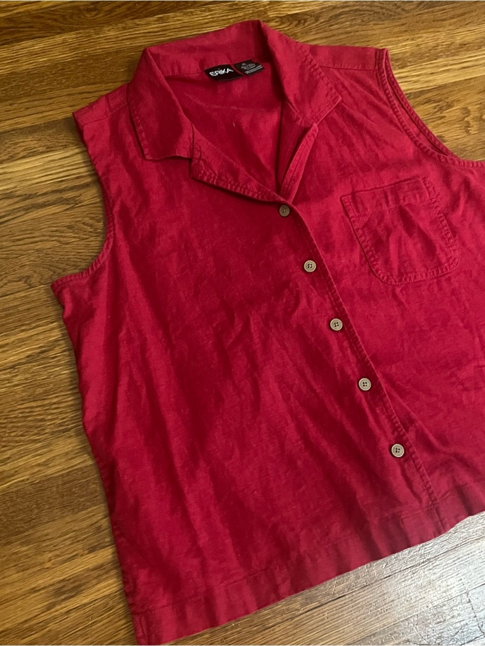 Y2k Erika xl linen rayon sleeveless button up shirt lagenlook transition Red